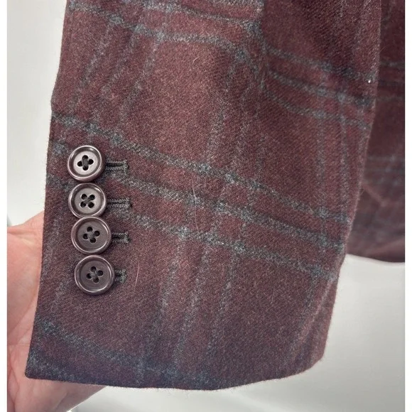 Ermenegildo Zegna Mila Blazer Mens EUR 54L US 44 L Red Plaid Wool Cashmere - Picture 7 of 14